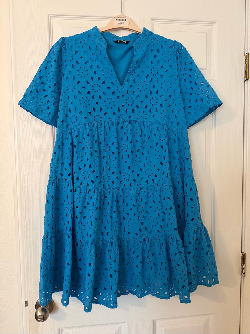 Vibrant Blue Eyelet Tiered Mini Dress